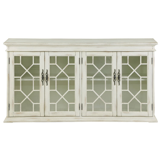 Kiara 4-door Wood Lattice Storage Accent Cabinet White