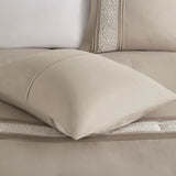 7 Piece Lace Trim Pintucked Farmhouse Comforter Set, Taupe