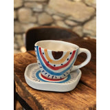 Boho Hand Painted Ceramic Tea Cup & Saucer Set
