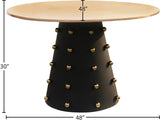 Raven Iron Contemporary Dining Table with Gold Knobs - Sleek Matte Black Base & Brushed Gold Top