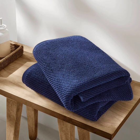 6pcs 100% Cotton Quick-Dry Ribbed Towel Set, Navy