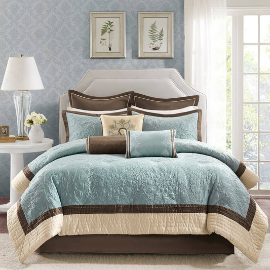 Embroidered Quilted Charmeuse 9-Piece Comforter Set