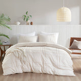 Grid Pattern Soft Washed Pleated Duvet Cover Set, Neutral