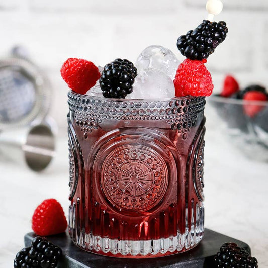 10oz Smoke Grey Ribbed Floral Glass Set of 6