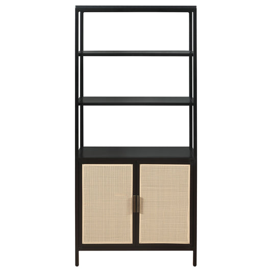 Amherst 3-shelf Radio Weave Cane Metal Accent Cabinet Black