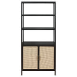 Amherst 3-shelf Radio Weave Cane Metal Accent Cabinet Black