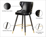 Hendrix Contemporary Faux Leather Bar Stools with Espresso Legs and Gold Footrest - Set of 2