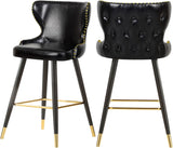 Hendrix Contemporary Faux Leather Bar Stools with Espresso Legs and Gold Footrest - Set of 2