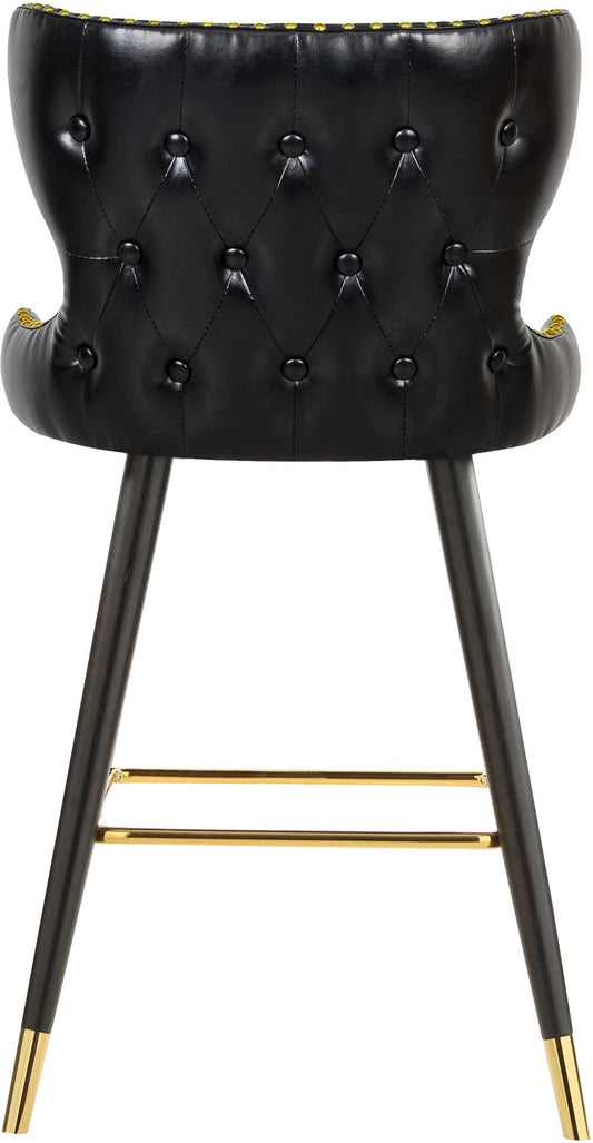 Hendrix Contemporary Faux Leather Bar Stools with Espresso Legs and Gold Footrest - Set of 2