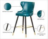 Hendrix Contemporary Faux Leather Bar Stools with Espresso Legs and Gold Footrest - Set of 2