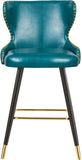 Hendrix Contemporary Faux Leather Bar Stools with Espresso Legs and Gold Footrest - Set of 2