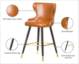 Hendrix Contemporary Faux Leather Bar Stools with Espresso Legs and Gold Footrest - Set of 2