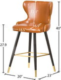 Hendrix Contemporary Faux Leather Bar Stools with Espresso Legs and Gold Footrest - Set of 2