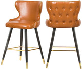 Hendrix Contemporary Faux Leather Bar Stools with Espresso Legs and Gold Footrest - Set of 2