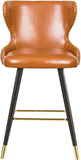 Hendrix Contemporary Faux Leather Bar Stools with Espresso Legs and Gold Footrest - Set of 2