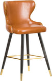 Hendrix Contemporary Faux Leather Bar Stools with Espresso Legs and Gold Footrest - Set of 2