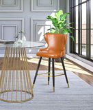 Hendrix Contemporary Faux Leather Bar Stools with Espresso Legs and Gold Footrest - Set of 2