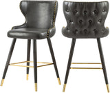 Hendrix Contemporary Faux Leather Bar Stools with Espresso Legs and Gold Footrest - Set of 2