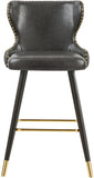 Hendrix Contemporary Faux Leather Bar Stools with Espresso Legs and Gold Footrest - Set of 2