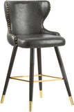 Hendrix Contemporary Faux Leather Bar Stools with Espresso Legs and Gold Footrest - Set of 2