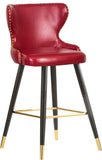 Hendrix Contemporary Faux Leather Bar Stools with Espresso Legs and Gold Footrest - Set of 2