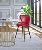 Hendrix Contemporary Faux Leather Bar Stools with Espresso Legs and Gold Footrest - Set of 2