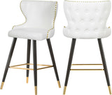Hendrix Contemporary Faux Leather Bar Stools with Espresso Legs and Gold Footrest - Set of 2