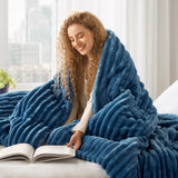 300GSM Fluffy Ribbed Plush Comforter Set,Blue