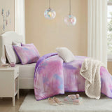 Watercolor Tie Dye Comforter Set with Throw Pillow, Purple