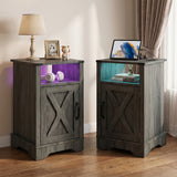 2-Pack Wooden Led Nightstand with Charging Station