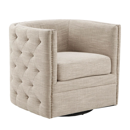 Swivel Glider Accent Chair in Barrel Style, Cream *