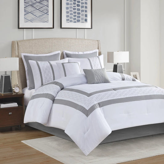 8 Piece Embroidered Comforter Set, White