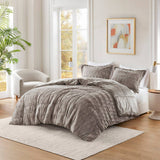 Solid Faux Fur Comforter Mini Set, Gray
