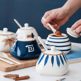 Japanese Hand Painted Ceramic Spice Jar with Spoon
