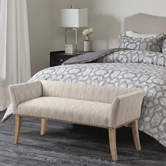 Flared Low Arm Low Back Accent Bench, Taupe Patterned