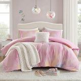 Watercolor Tie Dye Comforter Set with Throw Pillow, Pink