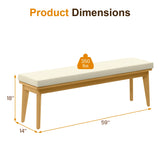 Backless Patio Bench, Acacia Wood Dining Bench with Cushion