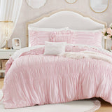 Shabby Chic Ruched Microfiber Comforter Set, Pink