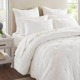 Crinkle Textured Cotton Gauze Embroidered Quilt Set, White