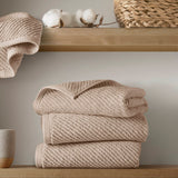 6pcs 100% Cotton Quick-Dry Ribbed Towel Set, Beige
