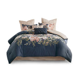 Watercolor Floral Comforter/Duvet Cover Set, Navy Blue/Blush