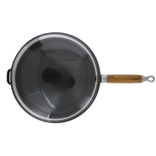 Chasseur Enameled Cast Iron Fry Pan with Wood Handle and Lid