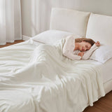 Grid Patterned Microfleece Blanket, Ivory