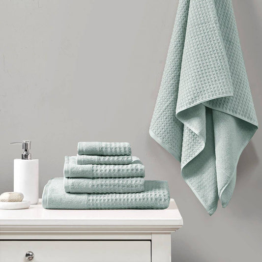 Spa Waffle 6-Piece Bath Towel Set [Certified], Aqua Blue