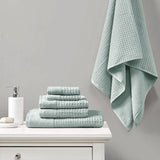 Spa Waffle 6-Piece Bath Towel Set [Certified], Aqua Blue