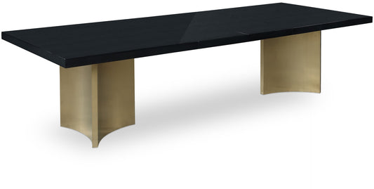 Immerse Contemporary Dining Table with Black Lacquer Top & Gold Stainless Steel Base, 84-123.5" W