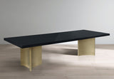 Immerse Contemporary Dining Table with Black Lacquer Top & Gold Stainless Steel Base, 84-123.5" W