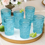 Vintage Textured Aqua Blue Drinking Glasses Set of 6