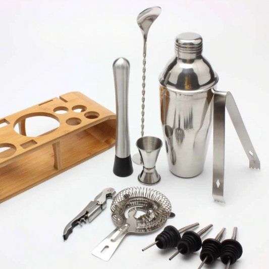 Silver Stainless Cocktail Shaker Set with Rack