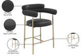 Blake Counter Stool Set of 2 - Contemporary Vegan Leather & Iron Frame with Brushed Gold Finish